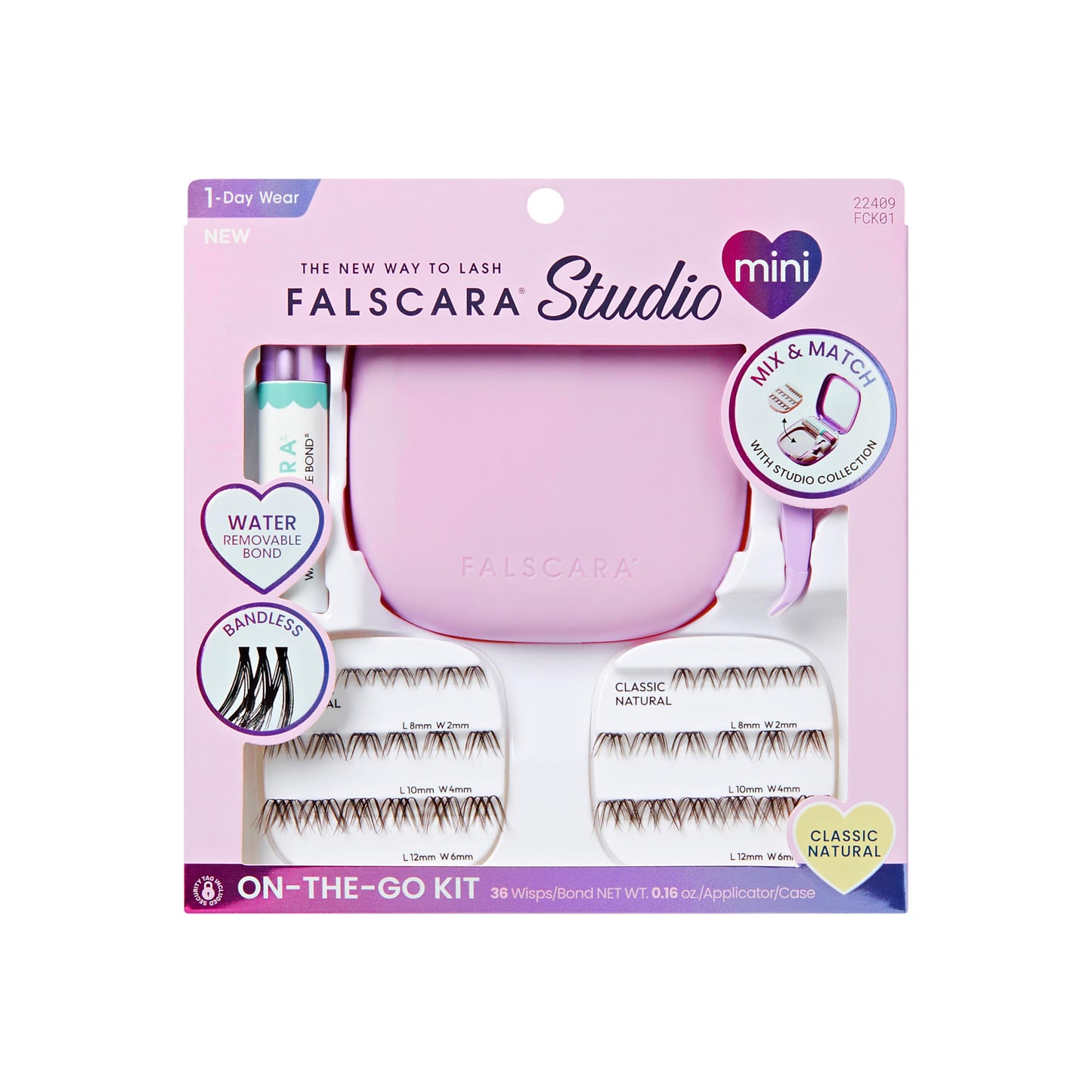 Falscara Studio Mini, False Eyelashes, Lash Clusters, 'Classic Natural', 8mm-12mm, Includes 36 Wisps, applicator, tubing bond in a case, Contact Lens Friendly, Easy to Apply, Reusable Lash Clusters
