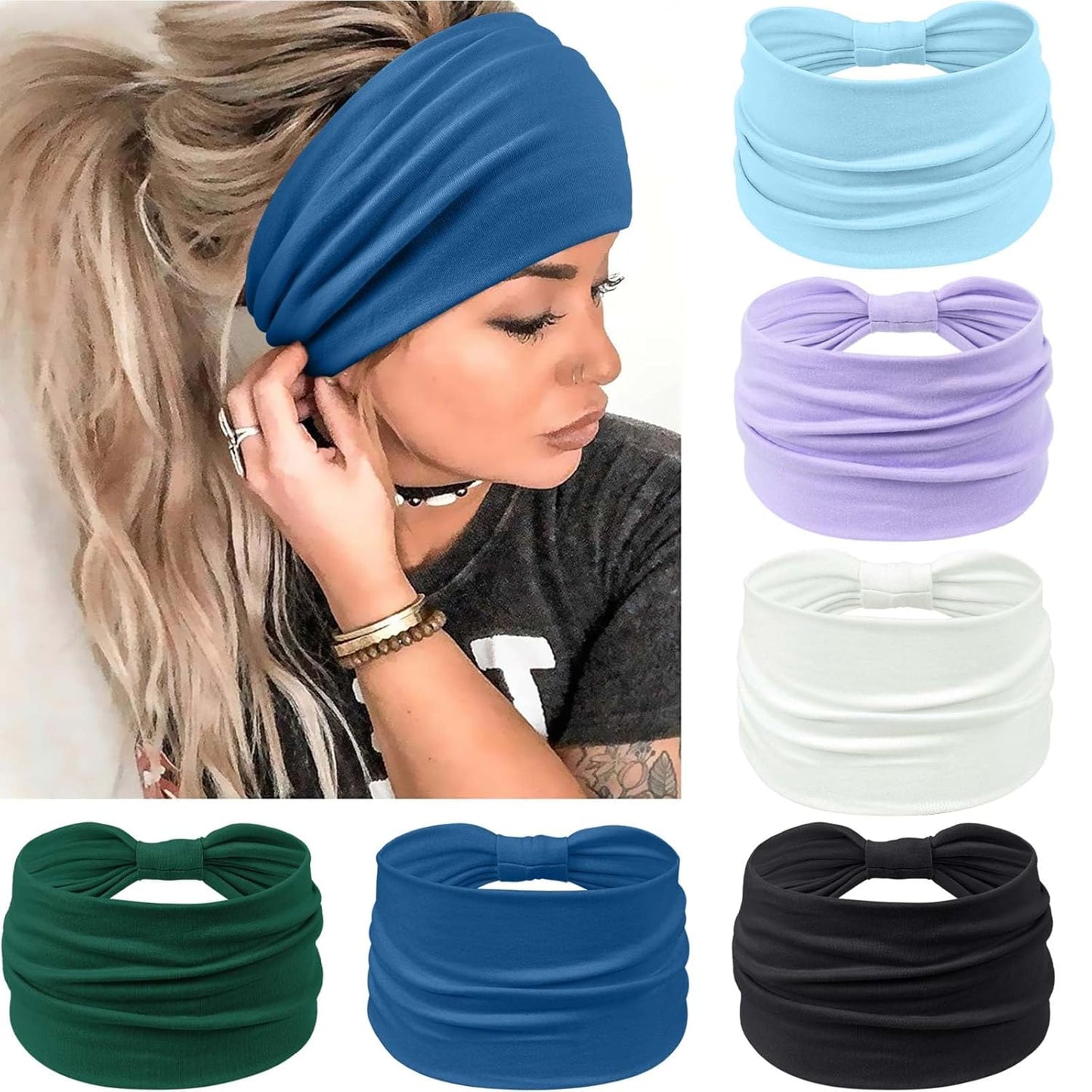 Wide Headbands for Women - No Slip Knotted Turban Hair Accessories | Dark Green Boho Style