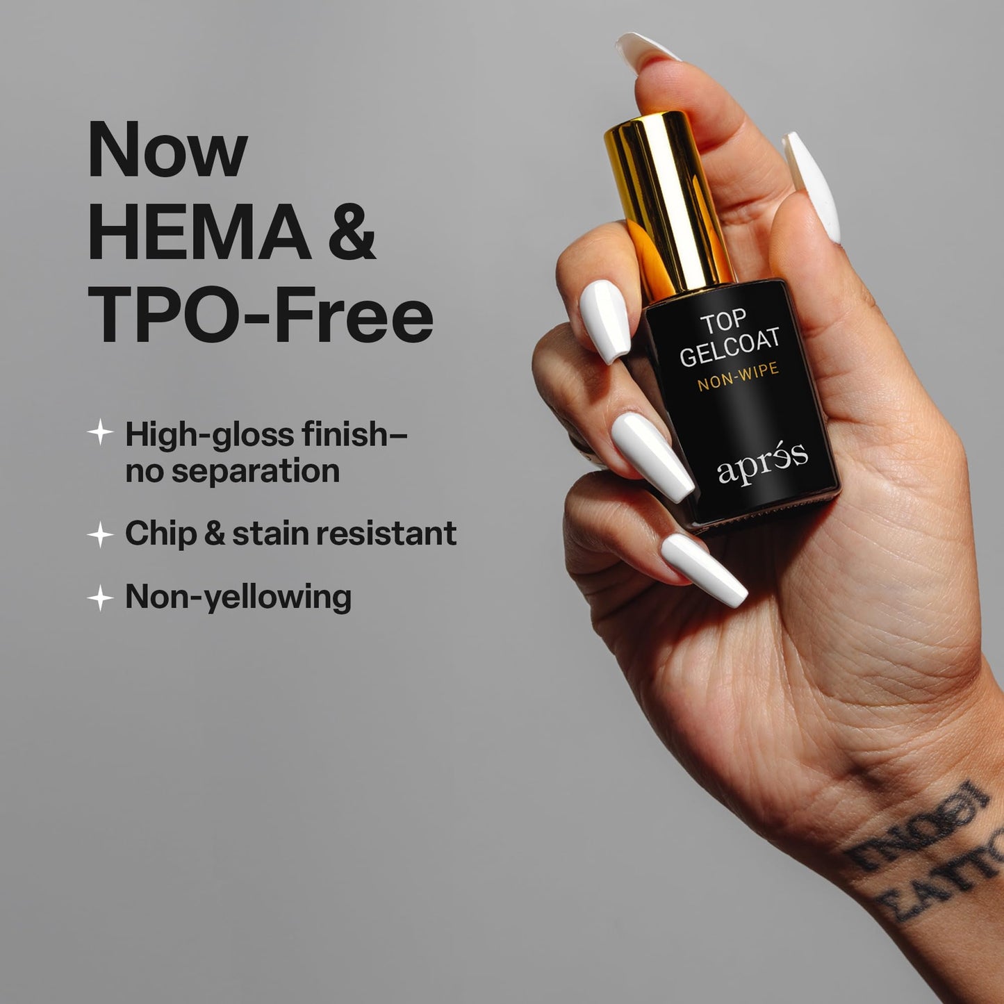 APRÉS Non-Wipe Glossy Top Gelcoat 15ml | HEMA & TPO-Free Gel Nail Polish Soak Off Top Coat Glossy Finish