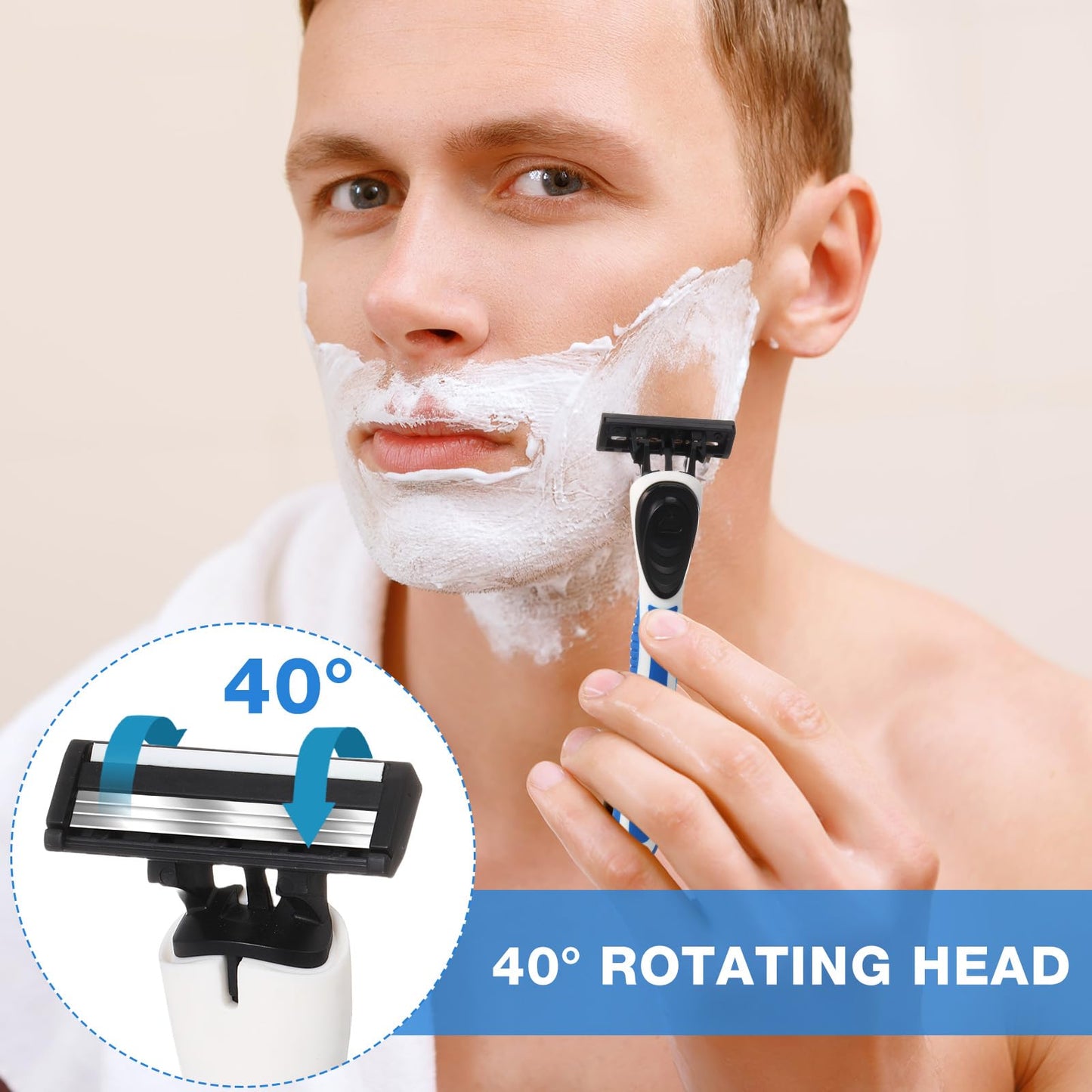 Lanties 50 Pcs Refillable Three Blade Disposable Razors for Men Sensitive Skin Razor Travel Shave Set Shaving Gift Set, 2 Handle & 48 Cartridges