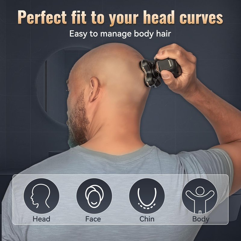 Head Shavers for Bald Men, Skull Shaver, 5 in 1 Electric Razor with Rechargeable Battery, Hair Clippers, Nose Hair Trimmer, Cleaning Brush, Hair Manager, Idea Gift for Men(Black)
