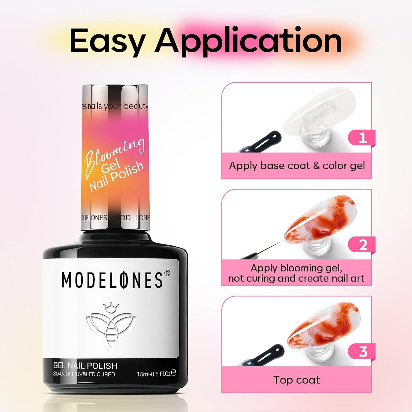 Modelones Clear Blooming Gel Nail Polish - 15ML | Floral Print Marble Watercolor Effects for DIY Nail Art