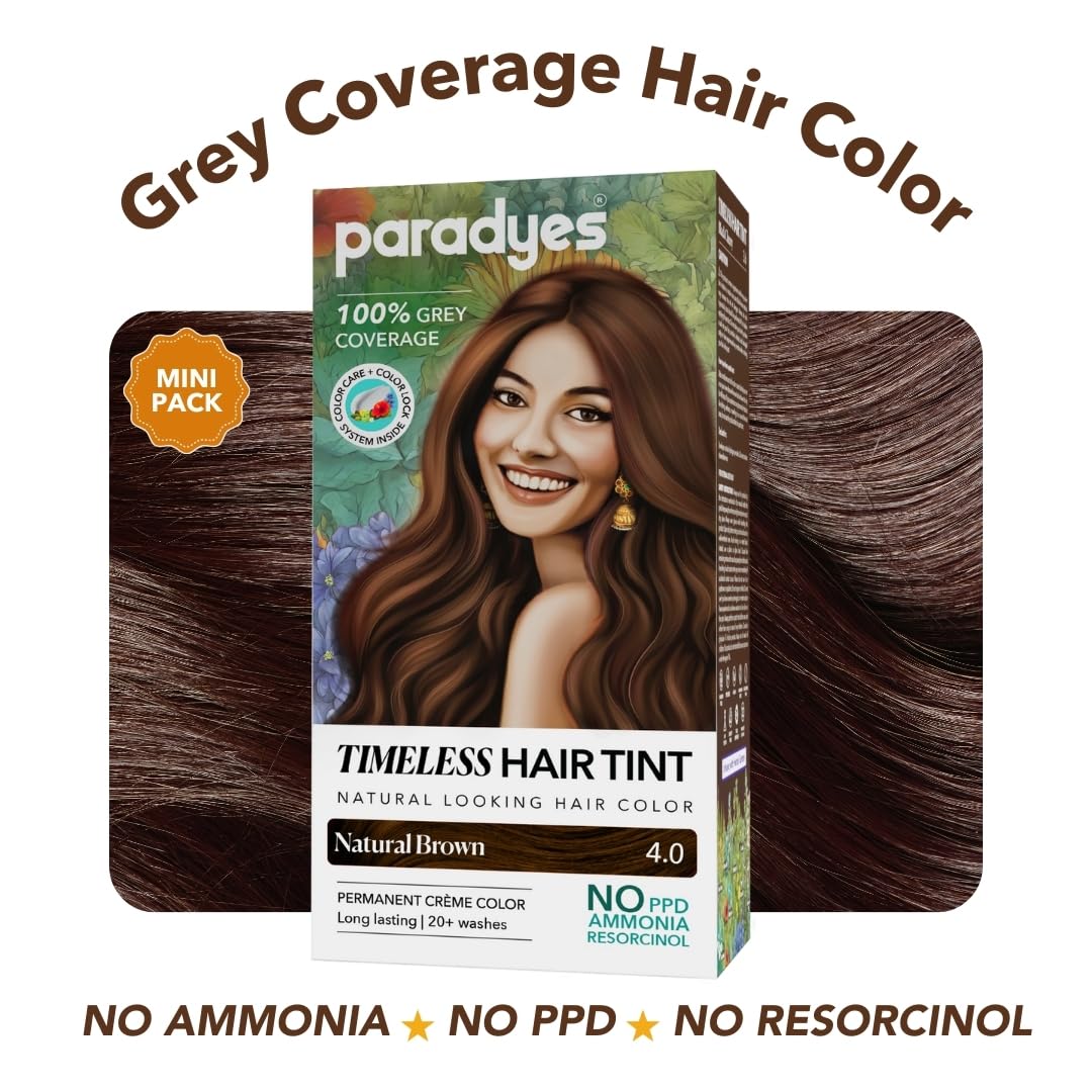 Mini Timeless Hair Tint - Permanent Creme Hair Color for Complete Grey Coverage | Natural Brown, 60g