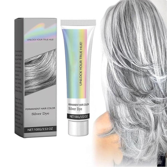 Silver Gray Hair Dye - Natural Permanent Color Cream for All Hair Types | Easy Application