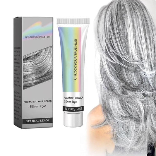 Silver Hair Dye, Silver Gray Hair Dye, Natural Gray Hair Color Cream, Grey Hair Color Permanent for All Hair Types for Women