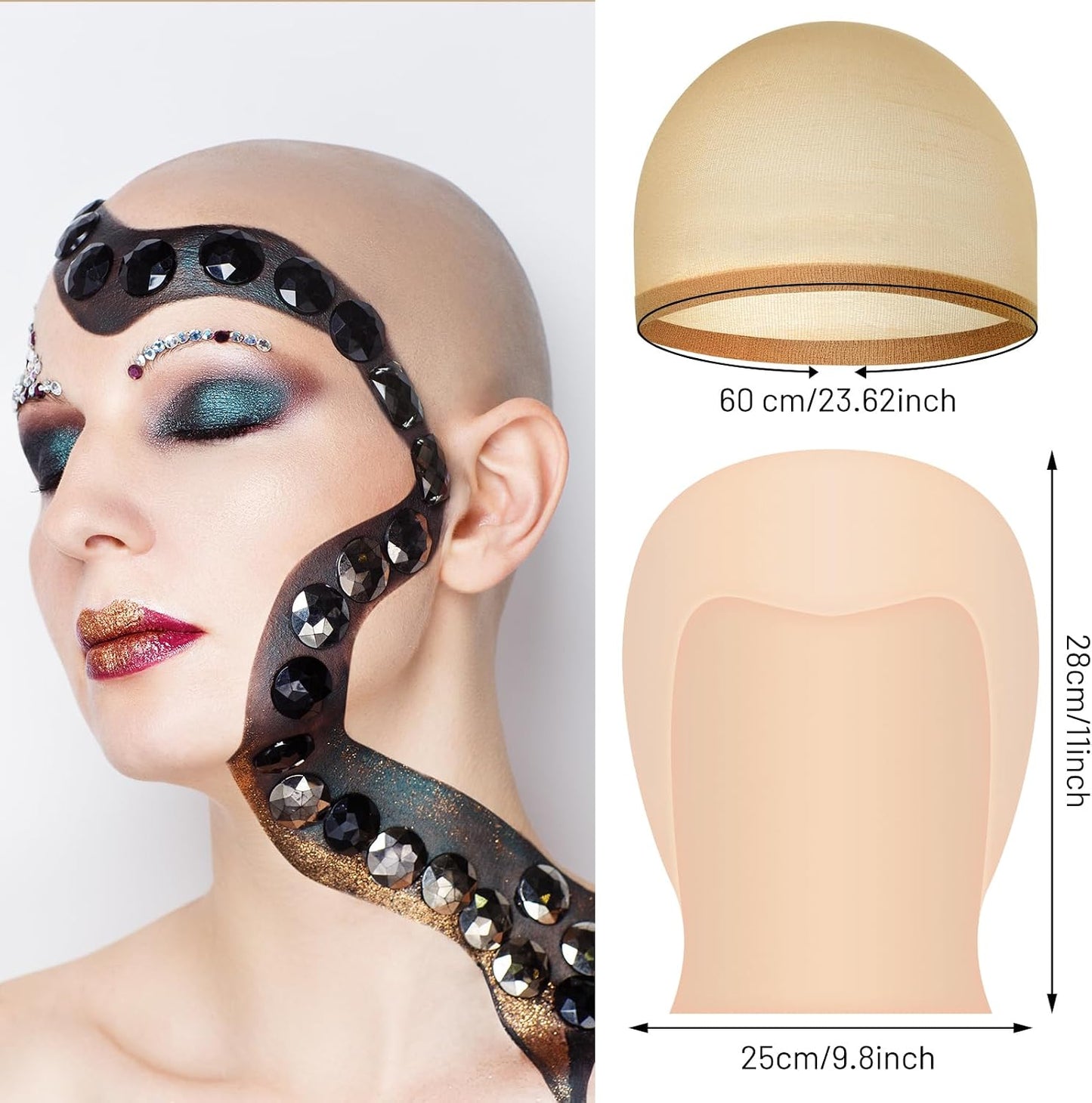 Halloween Bald Cap for Women - Latex Makeup Head Caps for Costume Parties | 2/4/6/8 Pack