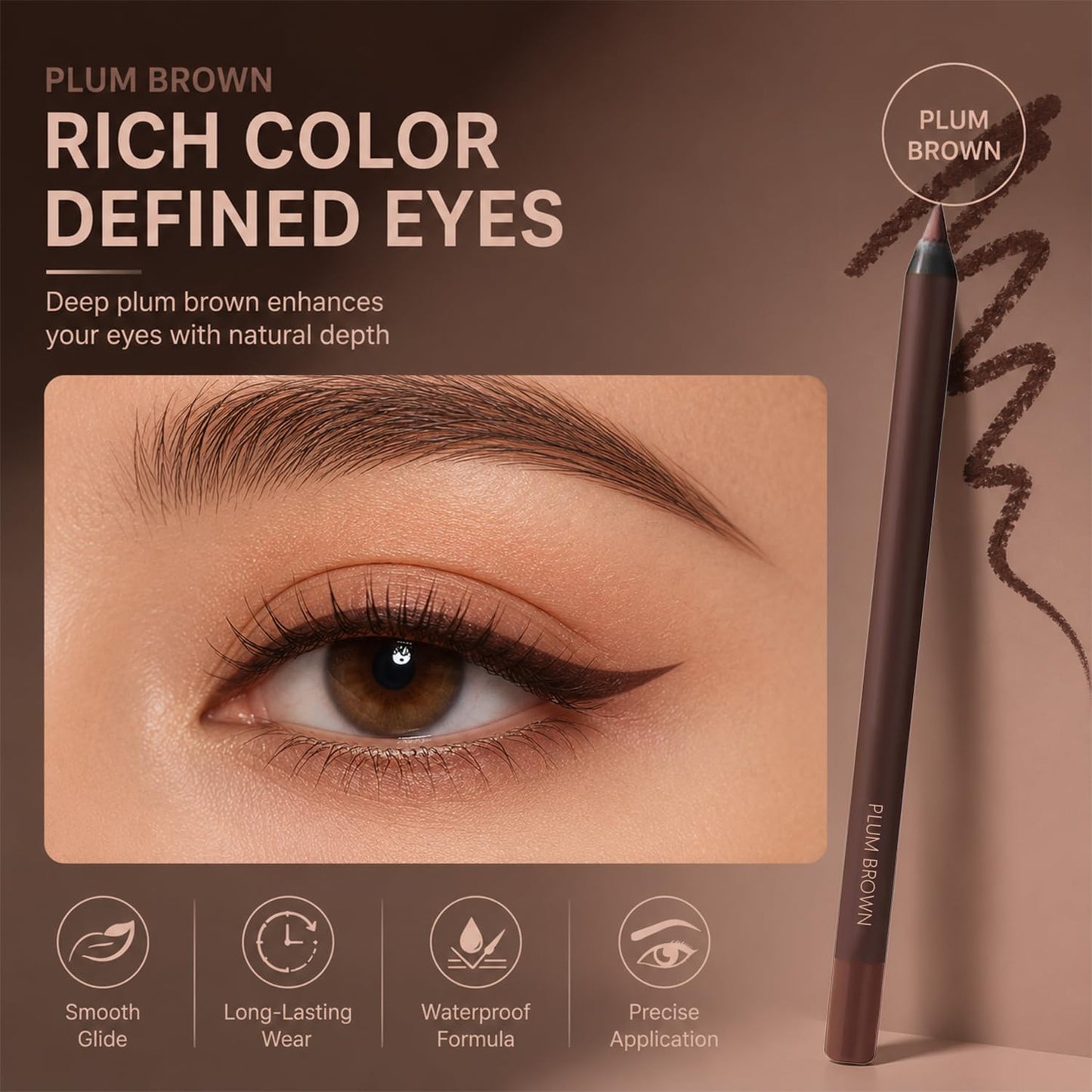Waterproof Eyeliner Pencil - Plum-Brown, Smudge-Resistant, Long-Lasting Cream Gel | Precision Eye Makeup Tool