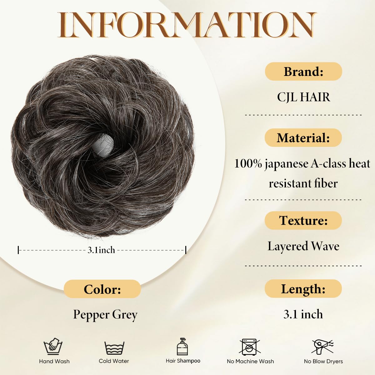 Small Messy Bun Hair Pieces for Women - Synthetic Curly Mini Scrunchies | 2PCs Pepper Grey