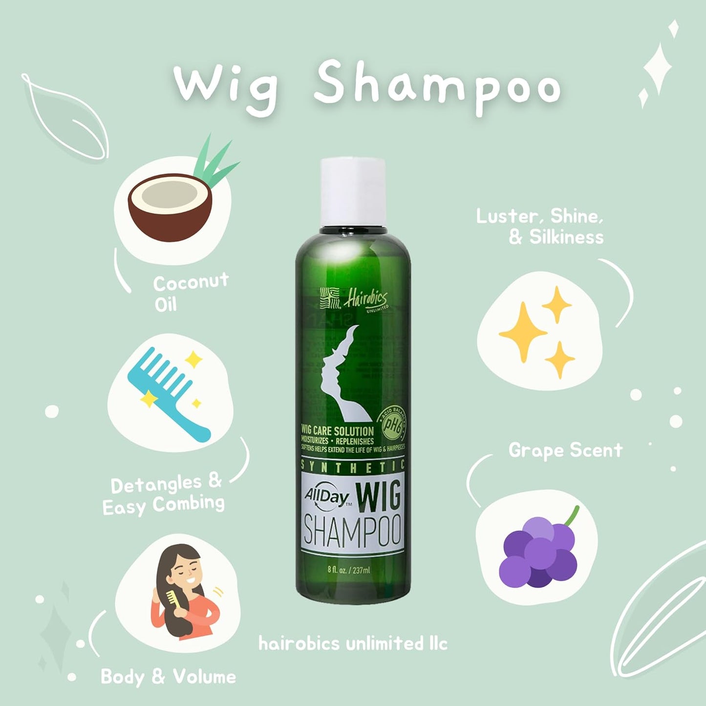 AllDay Locks Synthetic Wig Shampoo - Gently Cleanse & Detangle Synthetic Hair | pH Balanced, Paraben-Free - 8 oz