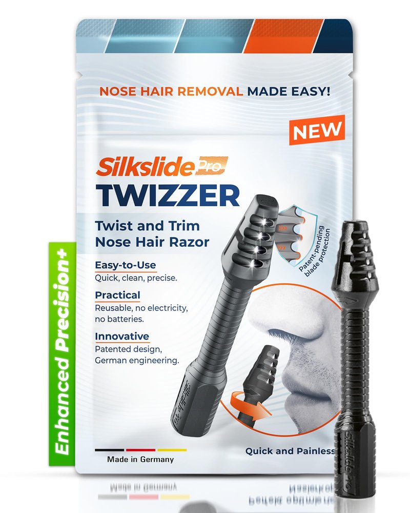 Silkslide TWIZZER, Nose Hair and Ear Hair Trimmer for Men and Women, Twist and Trim Nasal Hair Removal, German Blades, Patented Design, No Electricty or Batteries