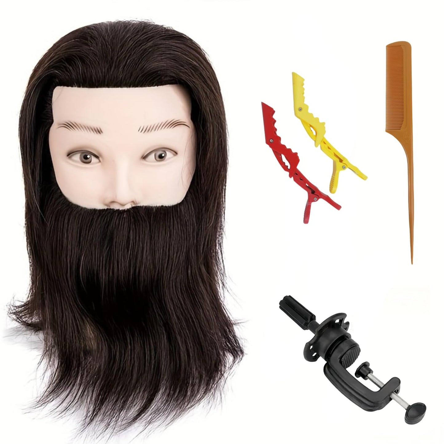 Yiifiulyn Mannequin Head Human Hair, Cosmetology Students Training Doll Head for Hair Styling & Barber Mannequin Head Male for Practice Hair Cutting or Trim Beard