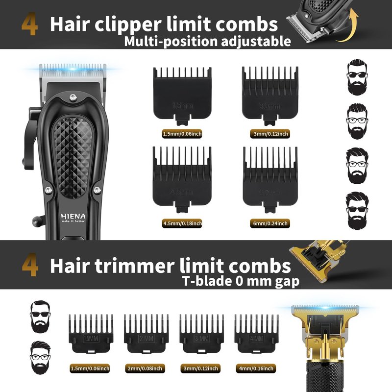Hair Clippers for Men Professional, Cordless Complete Barber Kit with Electric Hair Clipper T-Blade Beard Trimmer Foil Shaver Nose Trimmer, Men's Hair Cutting Grooming Kit, 8 Guide Combs, Barber/Home
