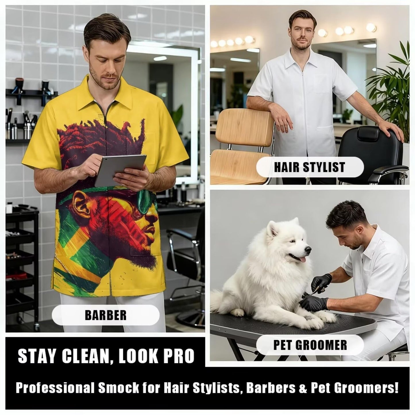 Srengjodk Hair Cutting Capes For Adults 2026 Pet Grooming Workwear With Full Zipper, Lightweight Splash-Resistant Hair Grooming Smock Jacket For Jamaica Style L S