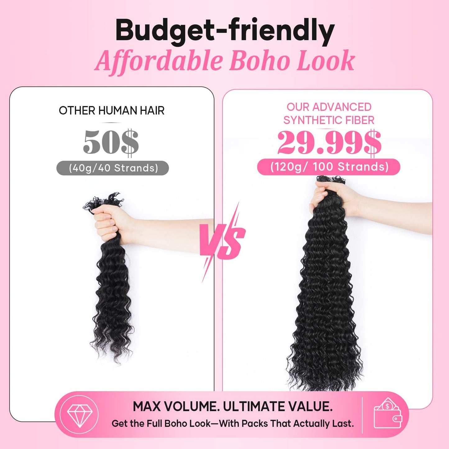 Miracle Knots Feather Crochet Hair (Deep Wave) - 20" Hand-Tied Synthetic Extensions, 100 Strands Soft Cotton Core Glue-Free Knotless Hair Pieces (Natural Black)