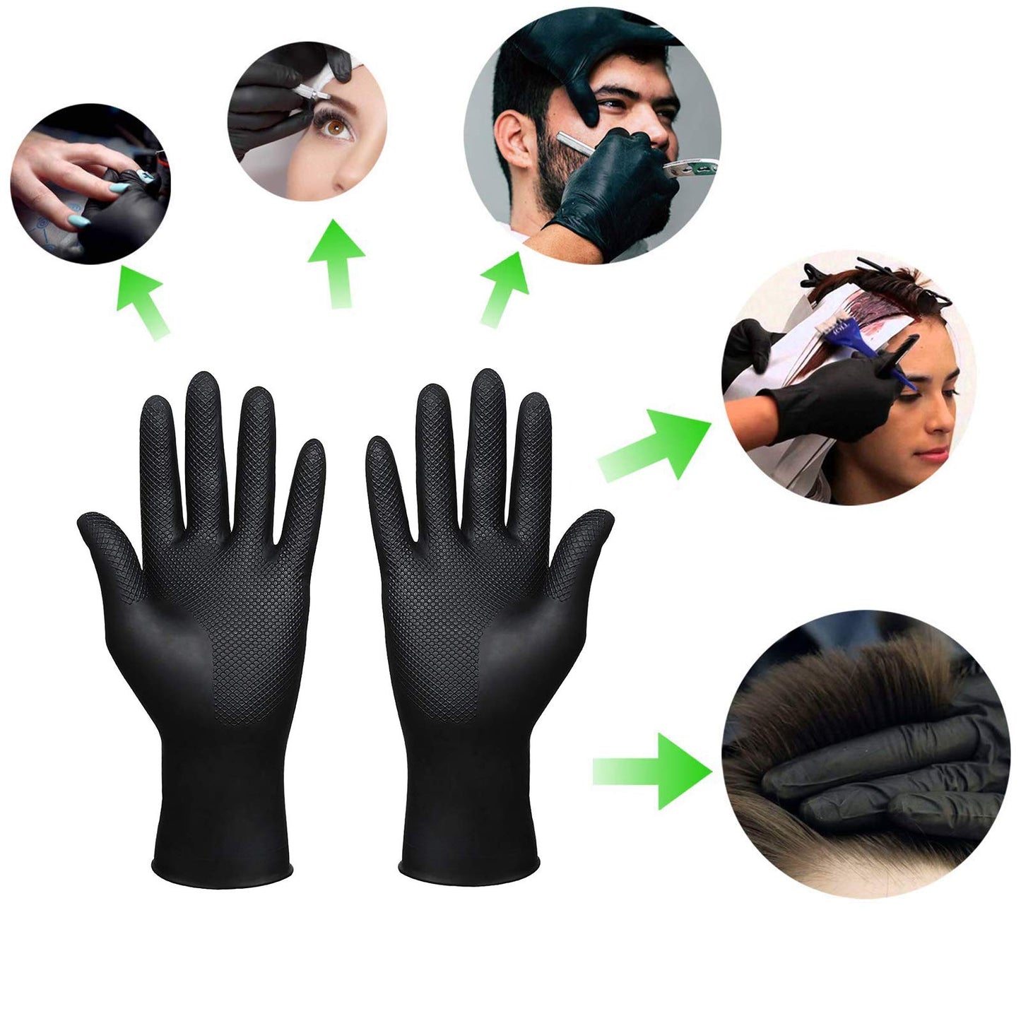 SUNHHX Hair Dye Gloves, Reusable Rubber Gloves, Professional Hair Coloring Accessories for Hair Salon Hair Dyeing (1 Pair, Large, Black)
