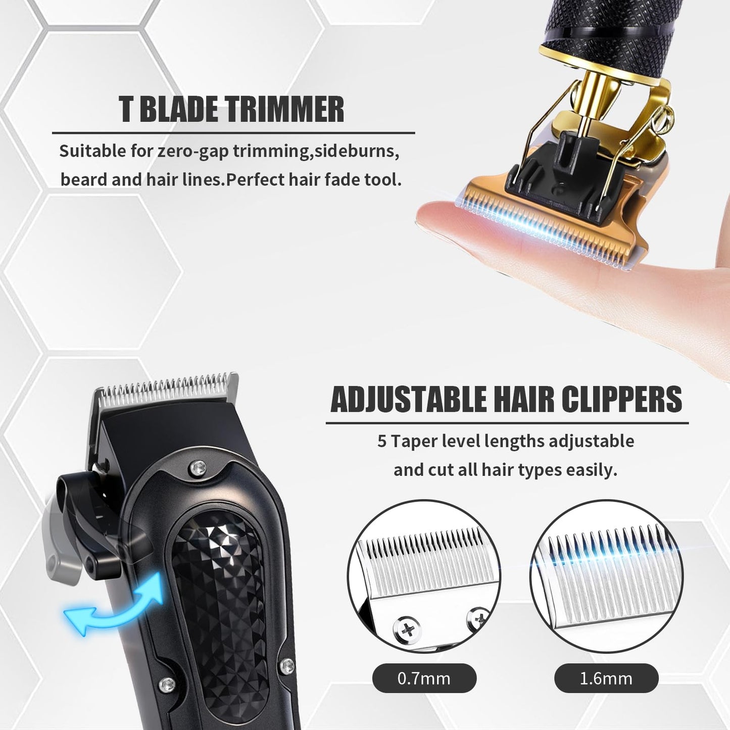 soieho Professional Hair Clipper and Shaver Set, Hair Clippers for Men, T-Shaped Sideburn Trimmers, Cordless Hair Clippers and Shaving Kit.