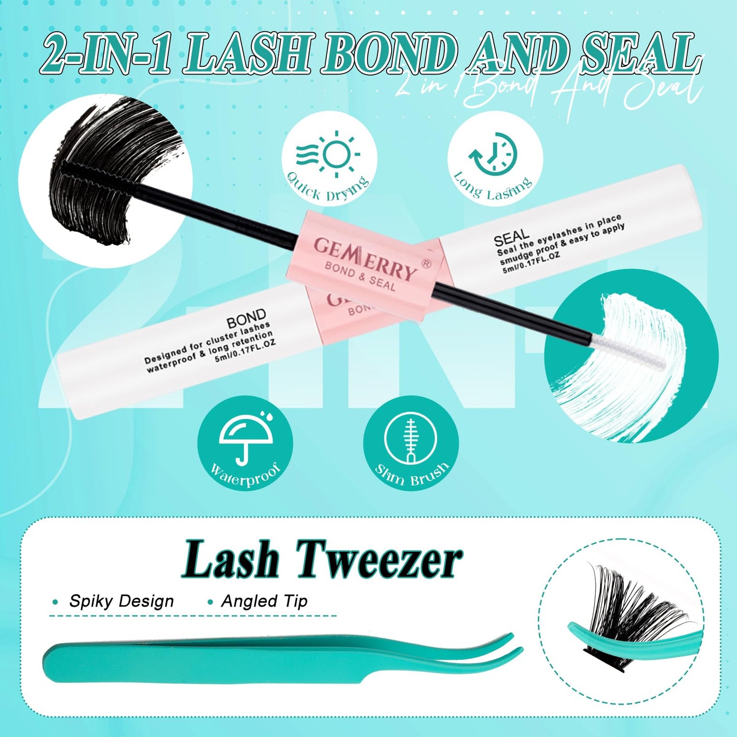 GEMERRY Lash Clusters Kit, Eyelash Clusters Thin Band Lashes Clusters Natural Look Eyelash Extension Kit With Lashes Bond Seal Eyelashes Tweezers (60D+80D+100D,3PCS)