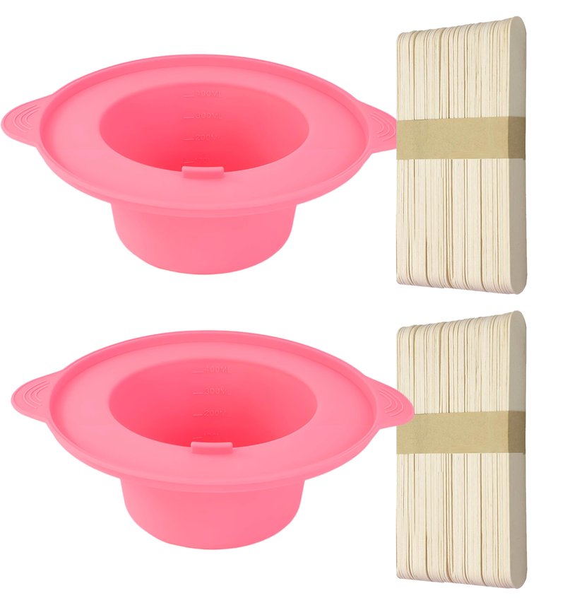 14 oz Silicone Wax Warmer Liner, Silicone Wax Bowl for Wax Warmer, Non-Stick Wax Melt Warmer Wax Pot Replacement, Reusable Wax Melt Liner with 100 Pcs Waxing Sticks Body Hair Removal Sticks (Purple)