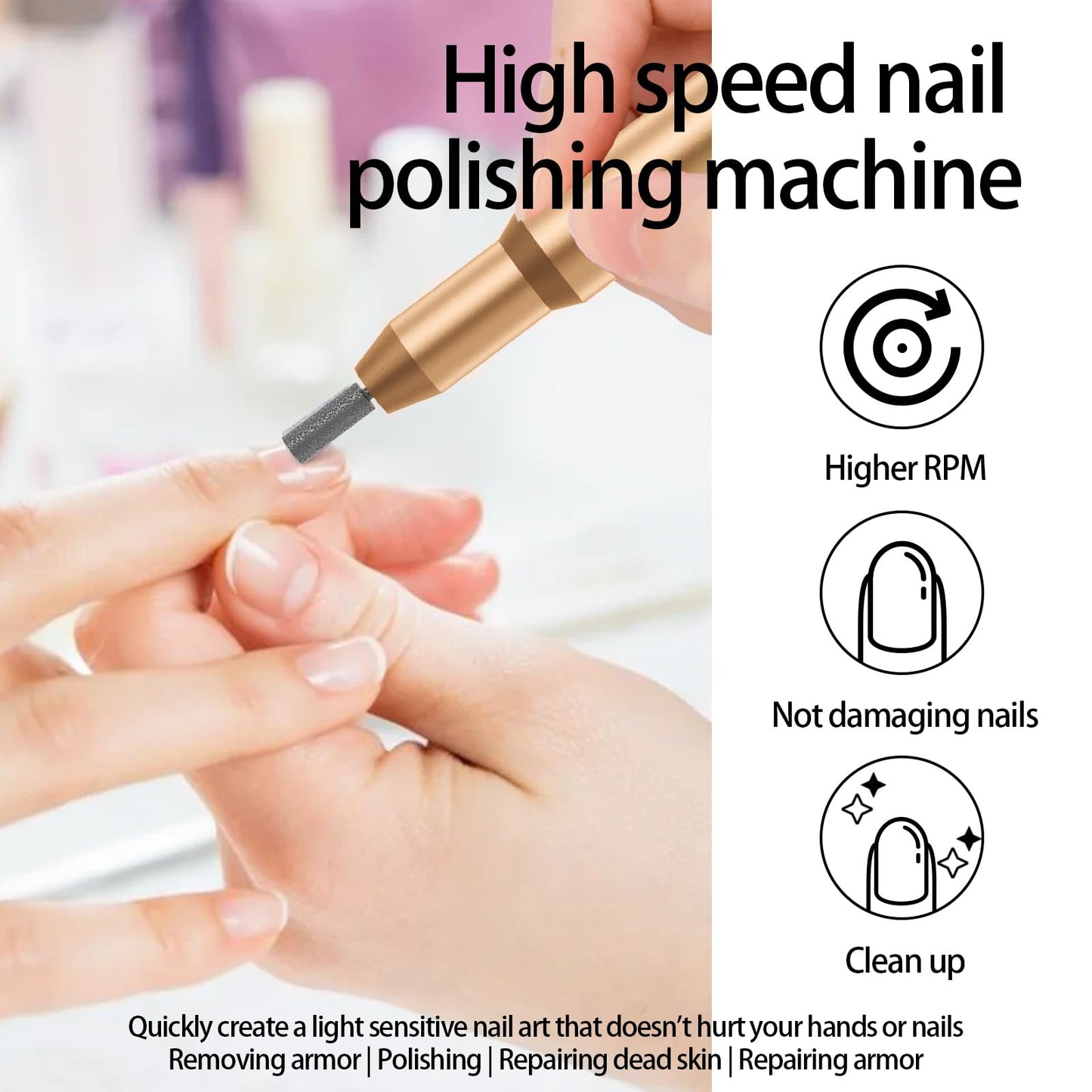 Nail Drill Kit Electric Rechargeable Set Cordless Nail Art Grinding Machine Compact Professional Nail File for Gel Manicure Pedicure Polishing Tool Household,Nail Removal Machine (Golden)