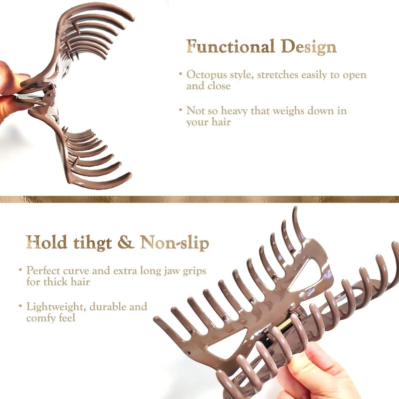 Large Mello Claw Clips for Long Thick Hair - Flexible Silicone Jaw Clips | 5.5” Latte (4-Pack)