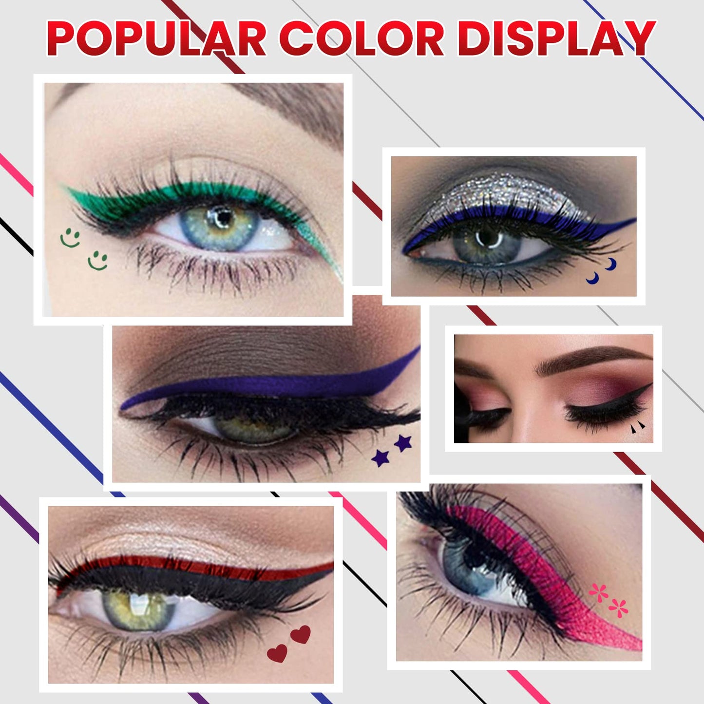 Erinde 6 Colors Liquid Winged Eyeliner Stamp Pen Set, Double-Ended Black Red Green Purple Blue Eye Liner Pencil, Long-lasting Waterproof Stamp Eyeliner Set for Eye Face Makeup