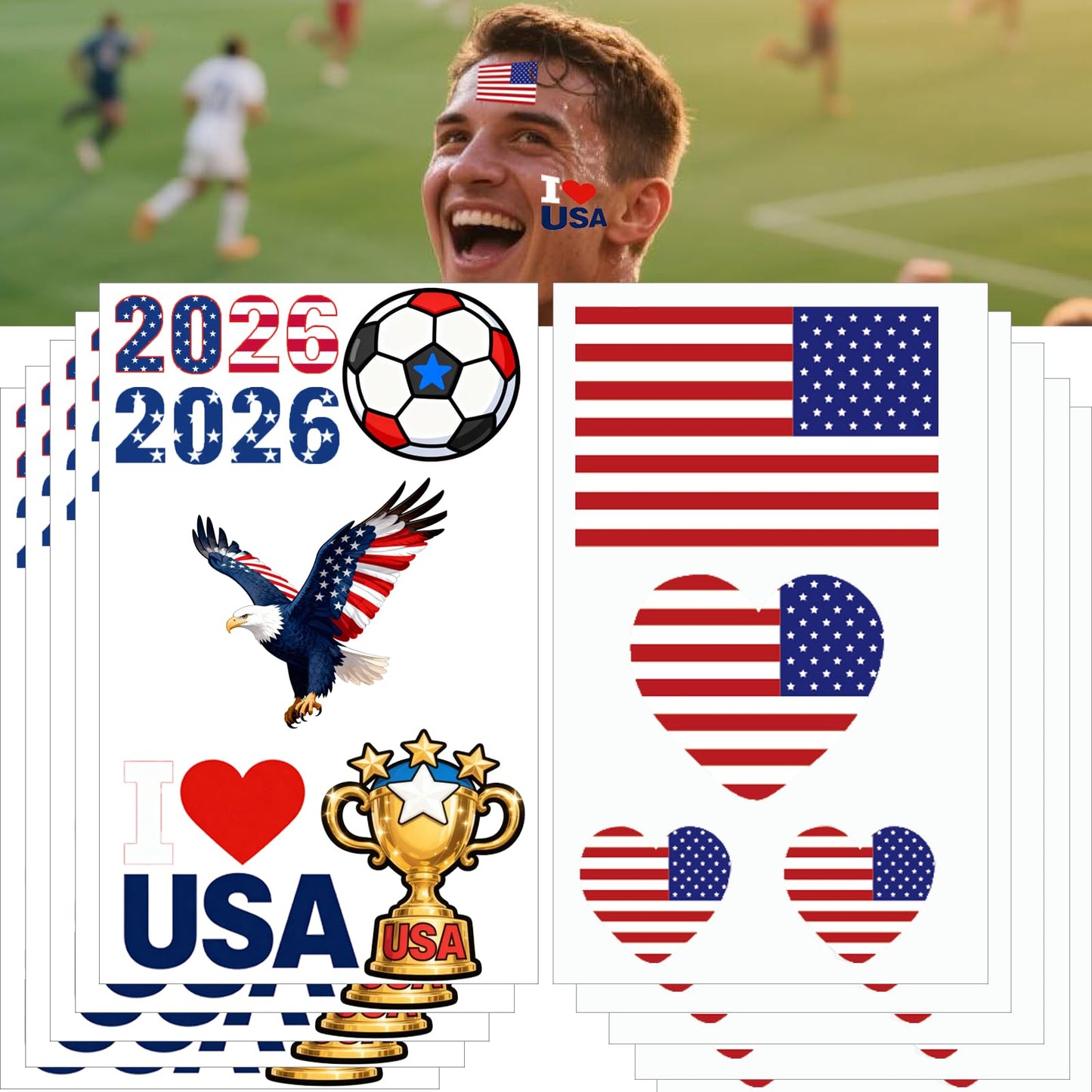 Flag Temporary Tattoos - 45 Pcs Waterproof Sticker Sheets for World Cup Sports Fans, Carnival- Face & Body Art for Men, Women