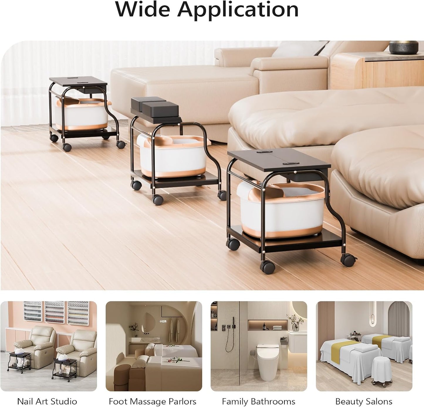 Mobile Pedicure Spa Cart - Beauty Salon Foot Bath Trolley with Lockable Wheels & Storage Shelves | Black