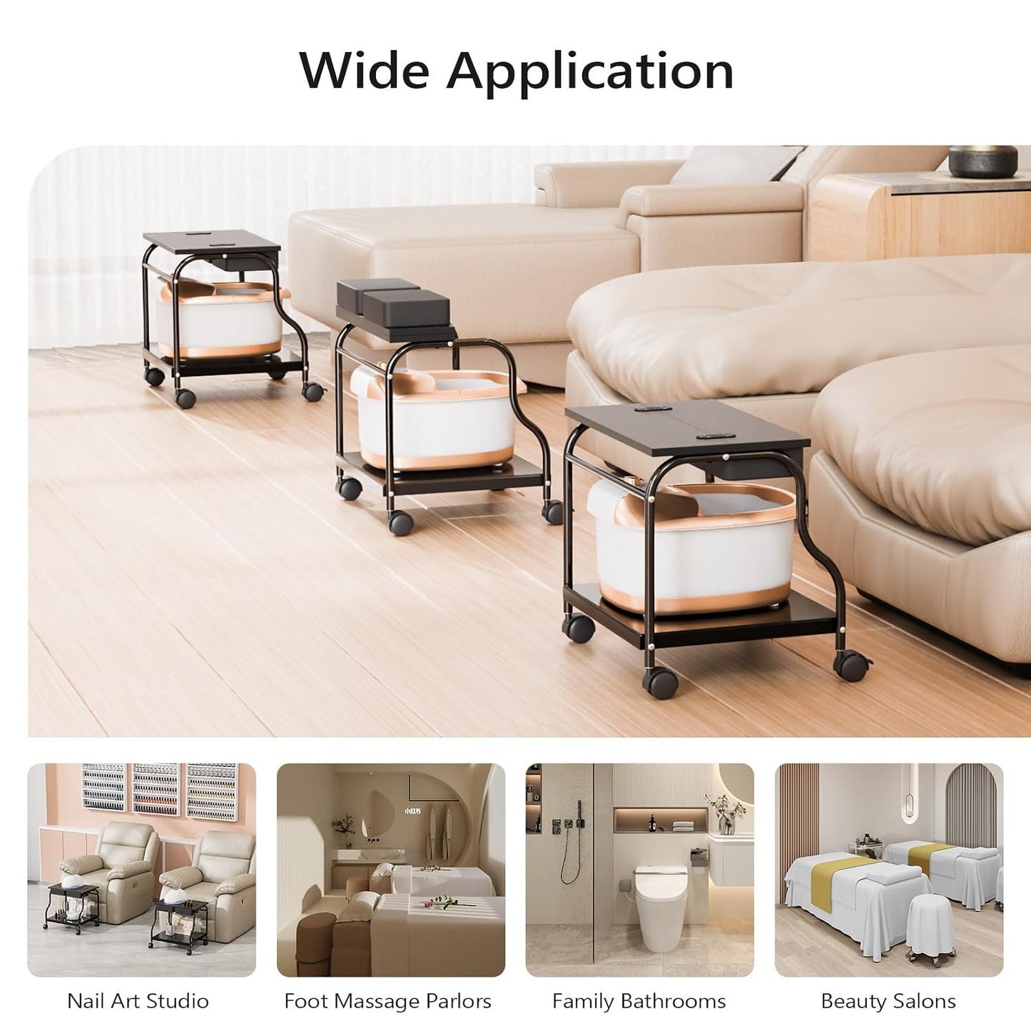 Portable Pedicure Cart - Adjustable Foot Bath Trolley with PU Cushion & Locking Wheels | Ideal for Spa, Salon & Home (Black)