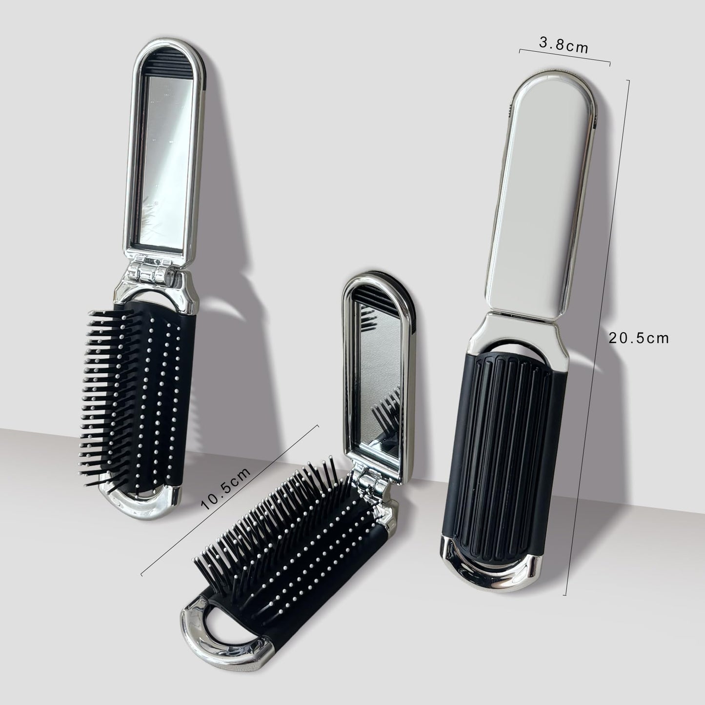 Folding Brush with Mirror for Women, Girls - Mini Hair Brush for Purse, Small Pocket with Soft Nylon Bristles and Mirror for Travel