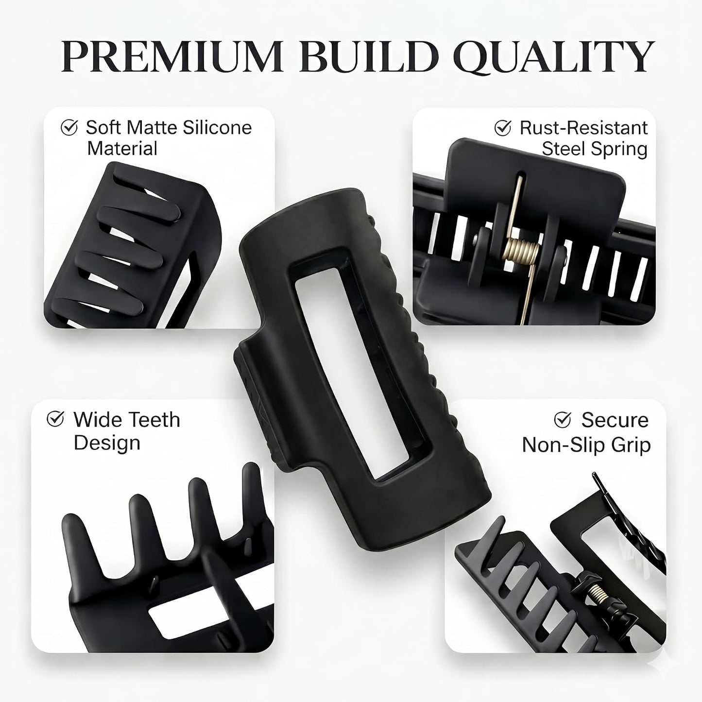 Cozy Claw Clip for Baseball Caps - Large Silicone Hair Clip | Non-Slip Design for Thick & Thin Hair - Black