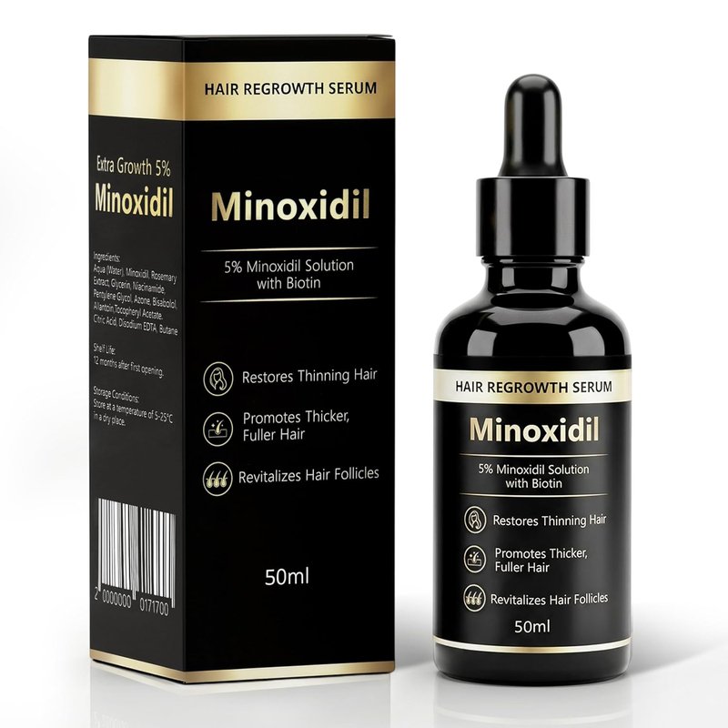 Minoxidil Essence 5% - Hair & Beard Growth Serum for Men & Women | Strengthens Roots & Activates Follicles, 1.76 fl oz - Black