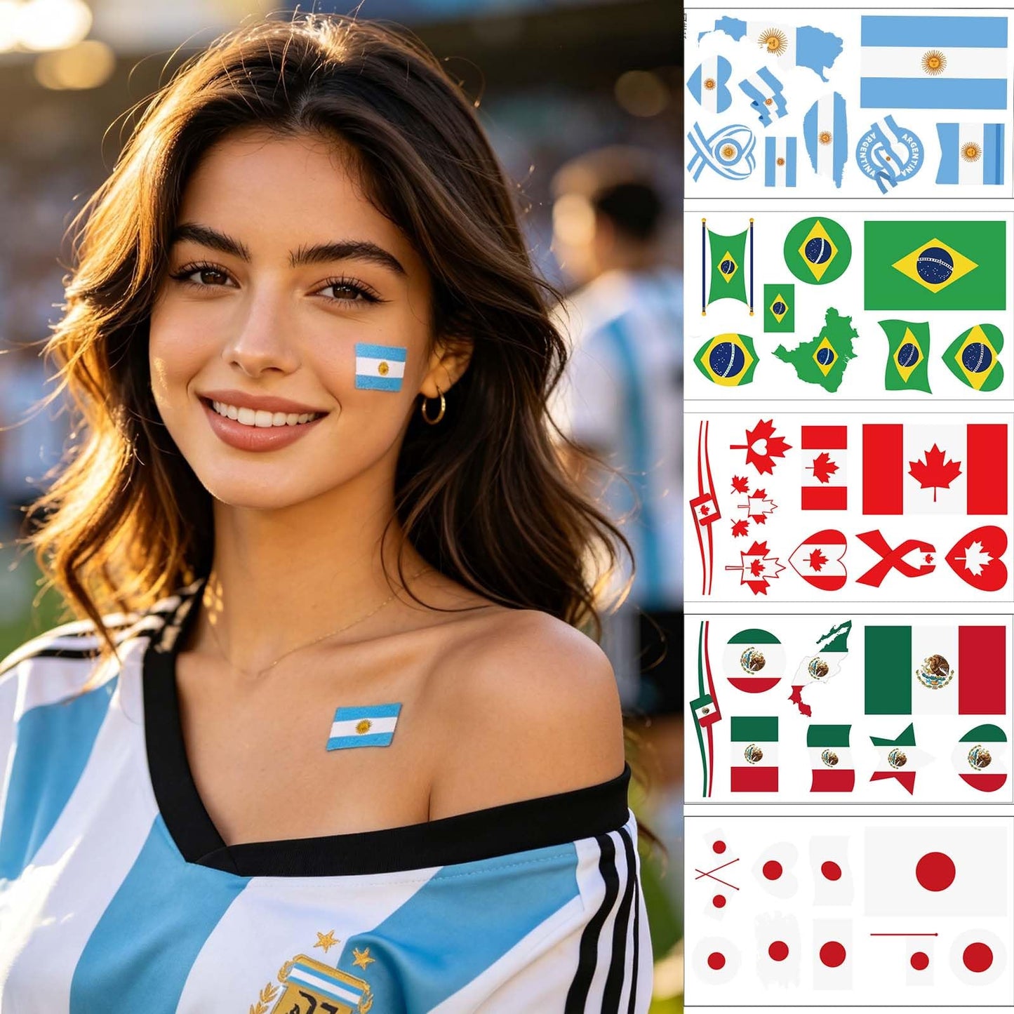 36 PCS Portugal Flag Temporary Tattoos Set, 4 Sheets Waterproof Country Flag Face Tattoos Fake Tattoos, Multicultural Travel Stickers World Cup Olympic Party Supplies for Men Women Kids