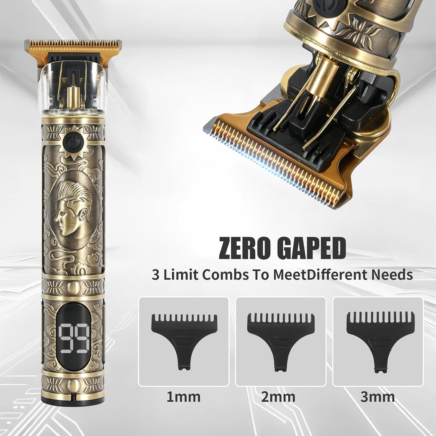 Men's Hair Trimmer - Professional Electric Shaver & Nose Hair Clippers | Cordless T-Blade Grooming Kit (Bronze)