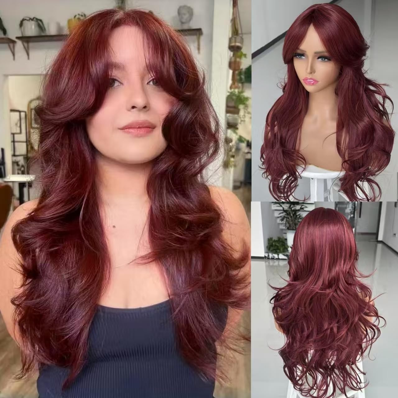 Layered Wavy Wigs for Women - Synthetic Butterfly Haircut, Natural Black, Heat Resistant | Perfect for Daily & Party Use