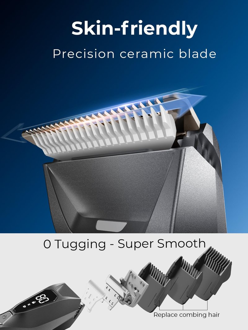Lijecozy Pubic Hair Trimmer for Man - Cordless Body Hair Trimmer for Men - Electric Ball Shaver with Display & Light - Waterproof Wet/Dry Groomer kit for Groin - 4000K Light - Cosmic Black