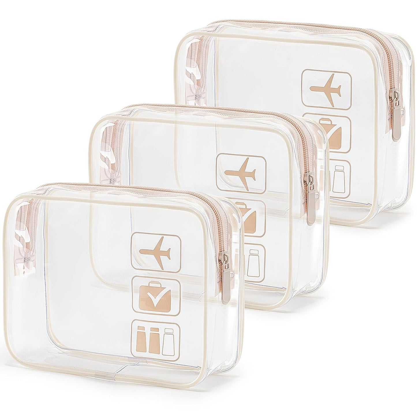 TSA Approved Clear Toiletry Bag Set - 3 Pcs Quart Size Travel Makeup & Cosmetic Organizer | Black