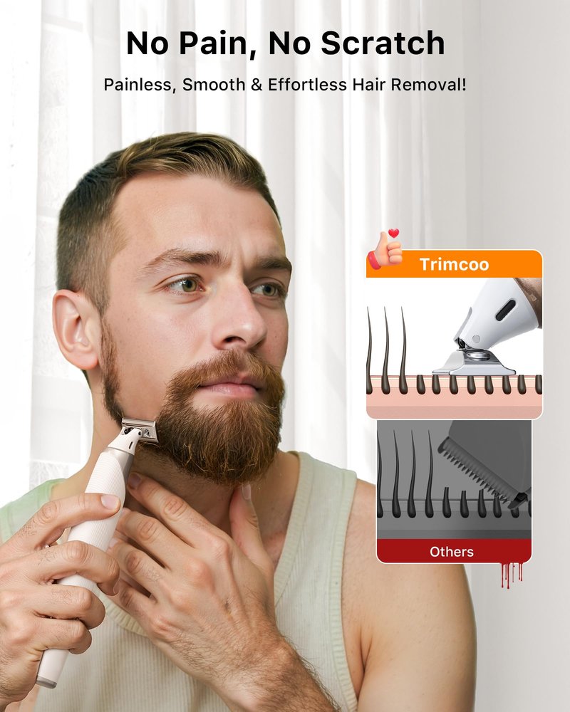 Trimcoo Magnetic Replacement Blades, Genuine Replacement Blades for H1 & H3 Electric Shaver and Trimmer, Easy Snap-On & Rinseable, Durable Stainless Steel, Trim, Edge and Shave, 3 Pack，White