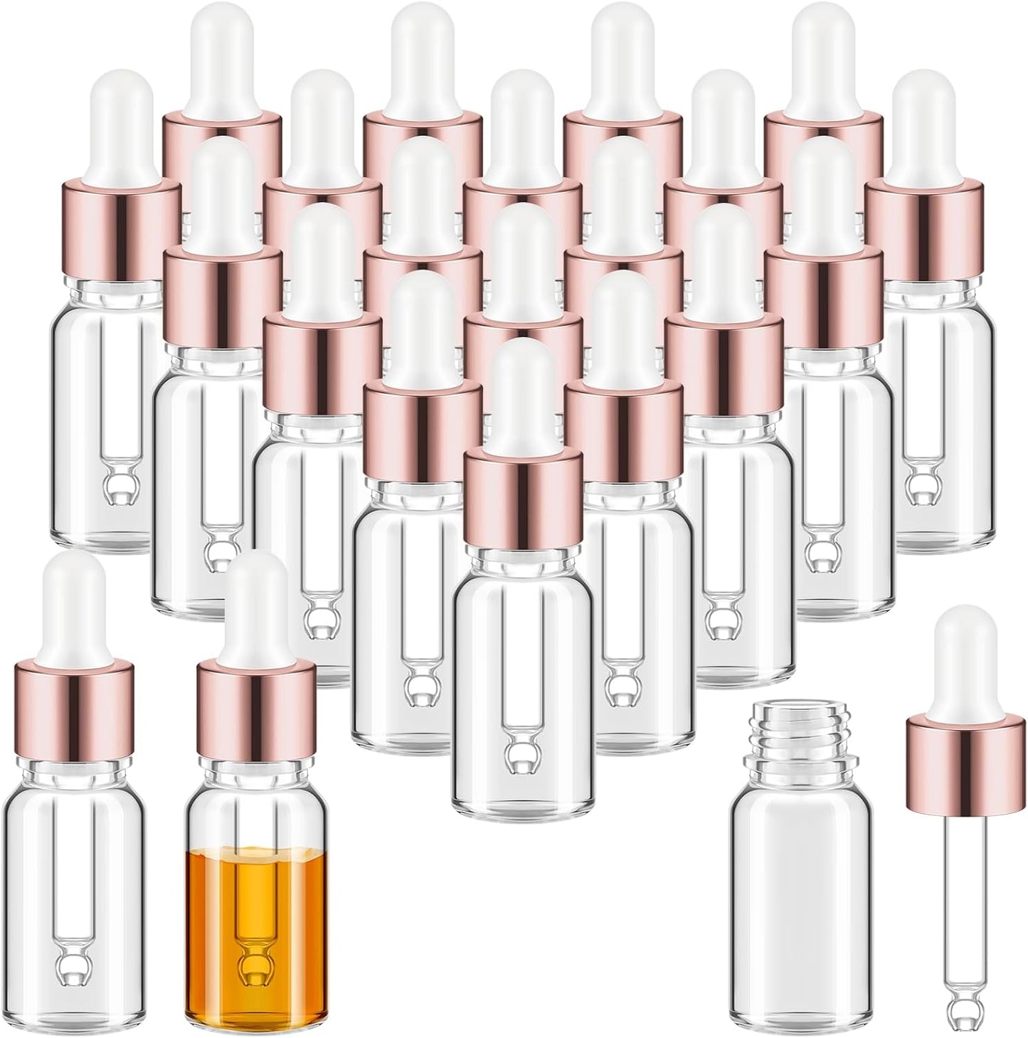 Mini Glass Oil Dropper Bottles - 100 Pcs 1 ml Clear Essential Sample Containers | Travel-Friendly Perfume Vials with Caps
