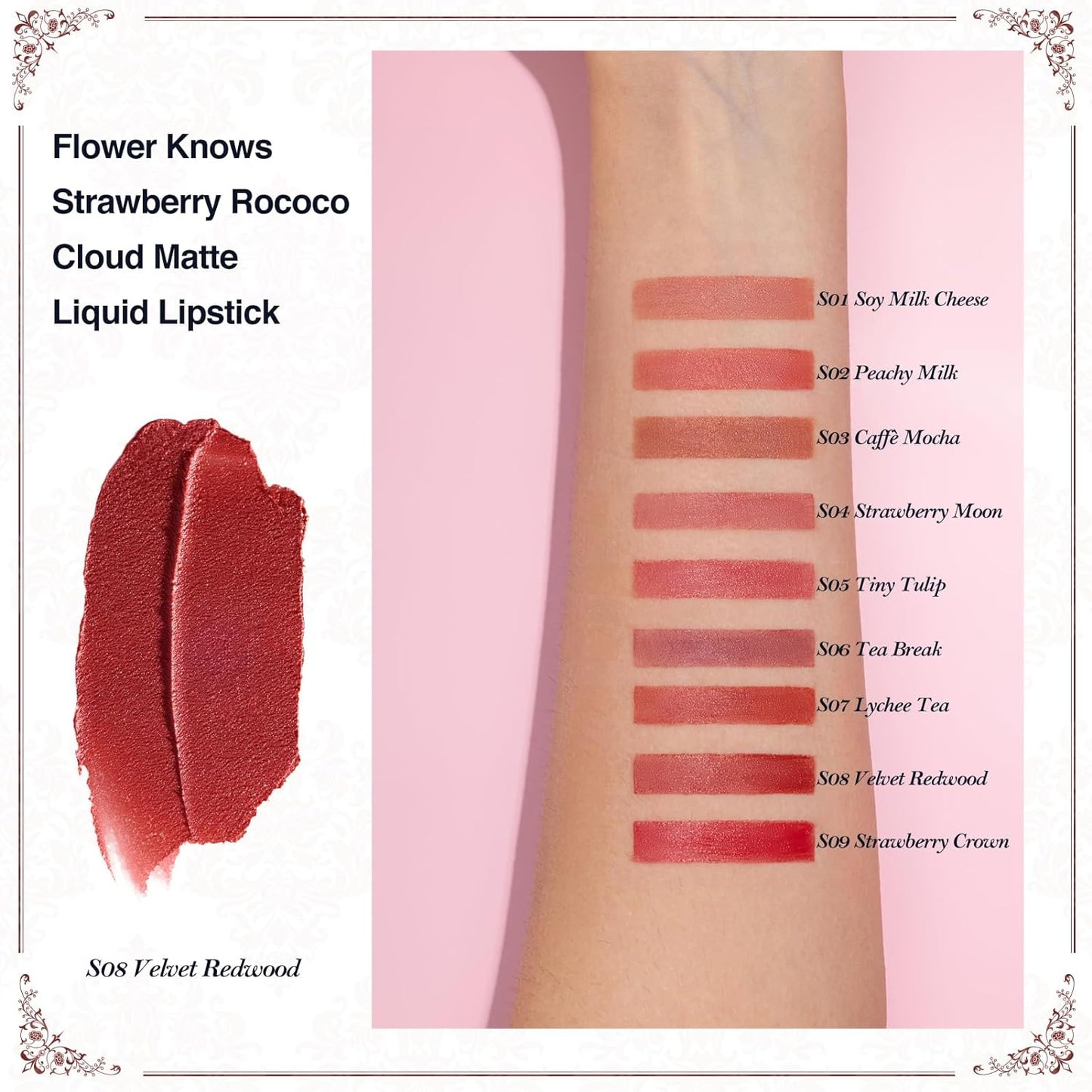 Strawberry Rococo Cloud Lip Cream - Long Lasting Burgundy Matte Lipstick | Hydrating Velvet Liquid Lipstick for Women, 0.12 Fl Oz