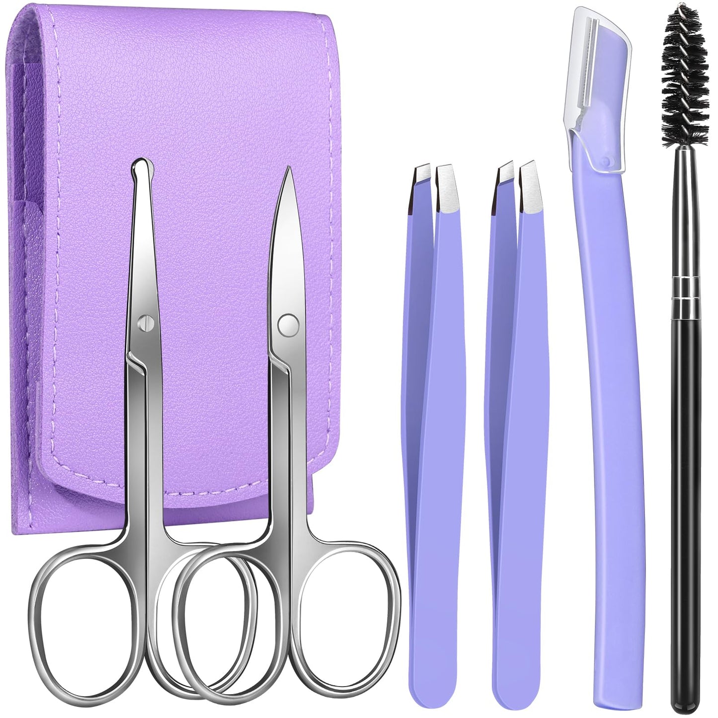 FANDAMEI Eyebrow Scissors, Eyebrow Kit, Eyebrow Tweezers for Women, Eyebrow Razor, Eyebrow Brush. Eyebrow Kit for Men with Leather Case. Eyebrow Scissors for Women Facial Hair Ingrown Hair Removal