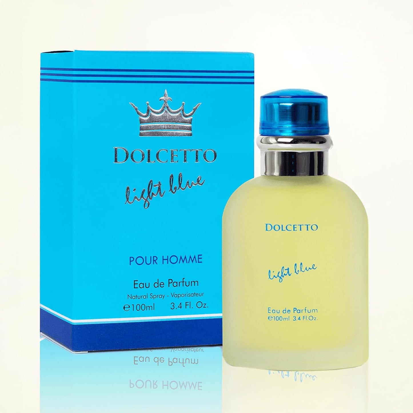 NovoGlow Dolcetto Light Blue Eau De Parfum for Men - Refreshing Woody Floral & Aquatic Scent | 3.4 Fl. Oz. (100ml)