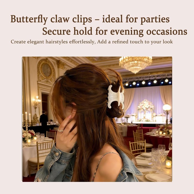 Premium Acetate Hair Clips - Non-Slip Butterfly Claw Clips | 4 Pack in Black, Pearl White & Tortoiseshell