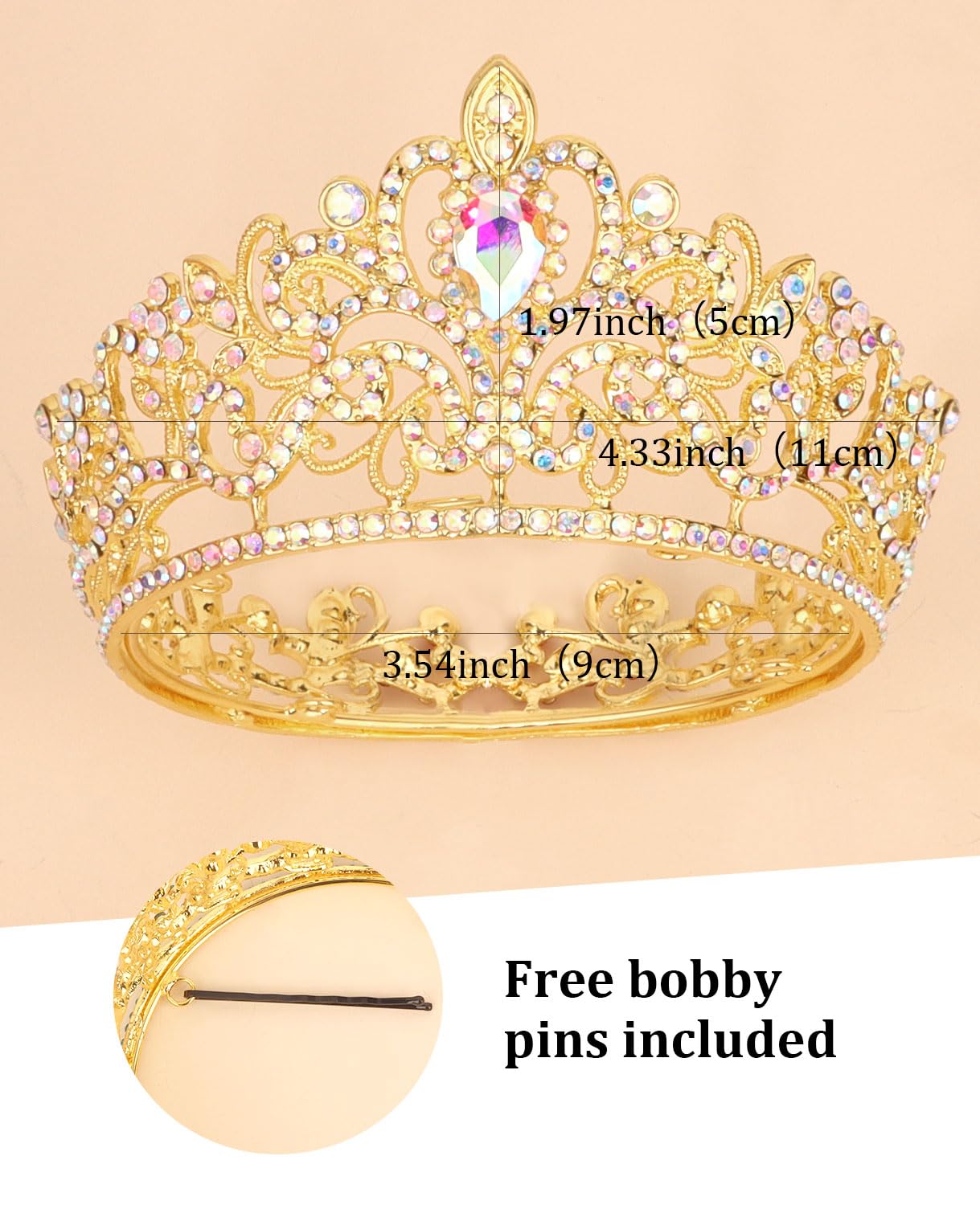 Wecoe Small AB Gold Tiara for Flower Bouquets, Mini Crown, Birthday & Wedding Accessories