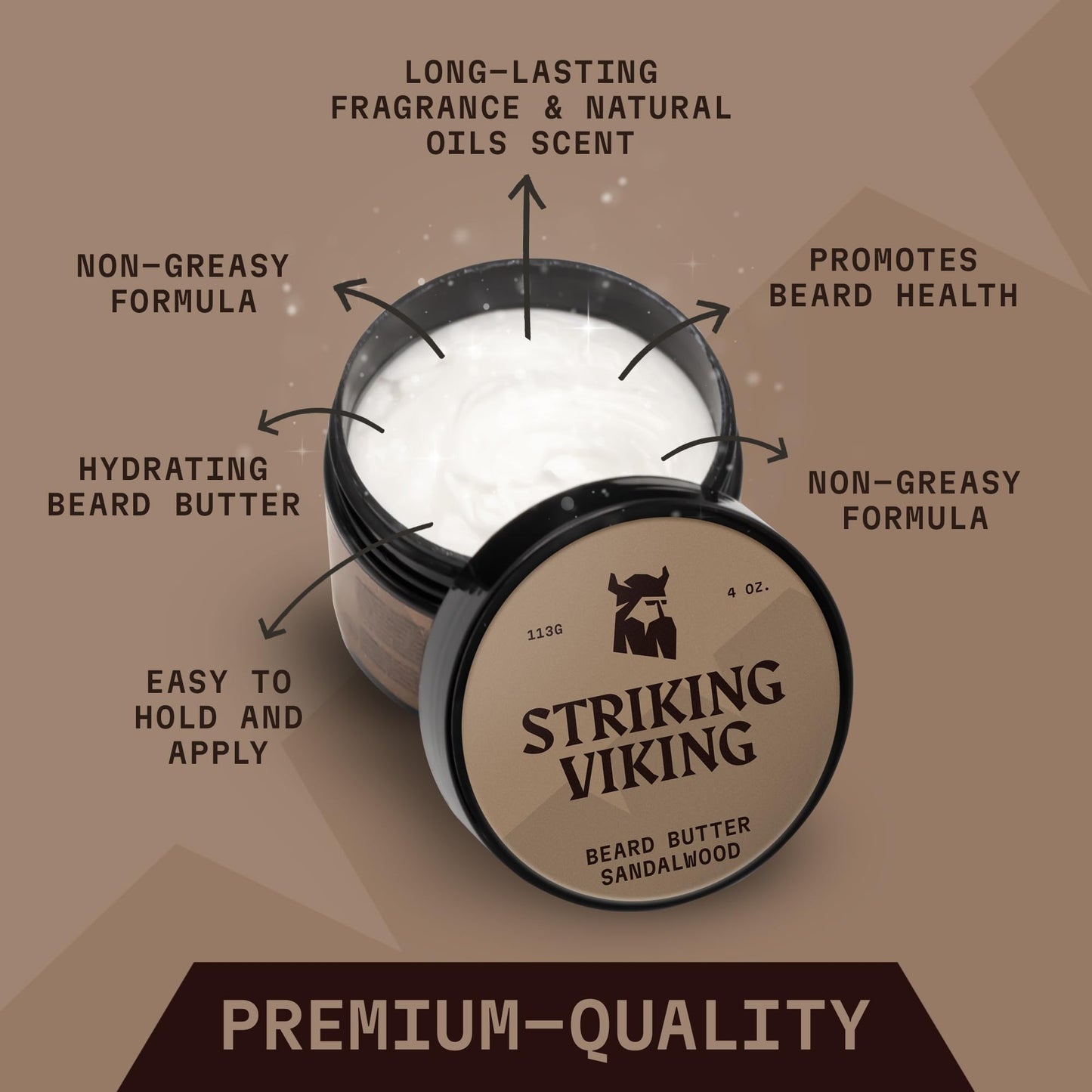 Striking Viking Beard Butter - Non Greasy Beard Butter for Men with Natural ingredients 4oz - Keep your Beard Hydrated & Refreshing with Beard Cream