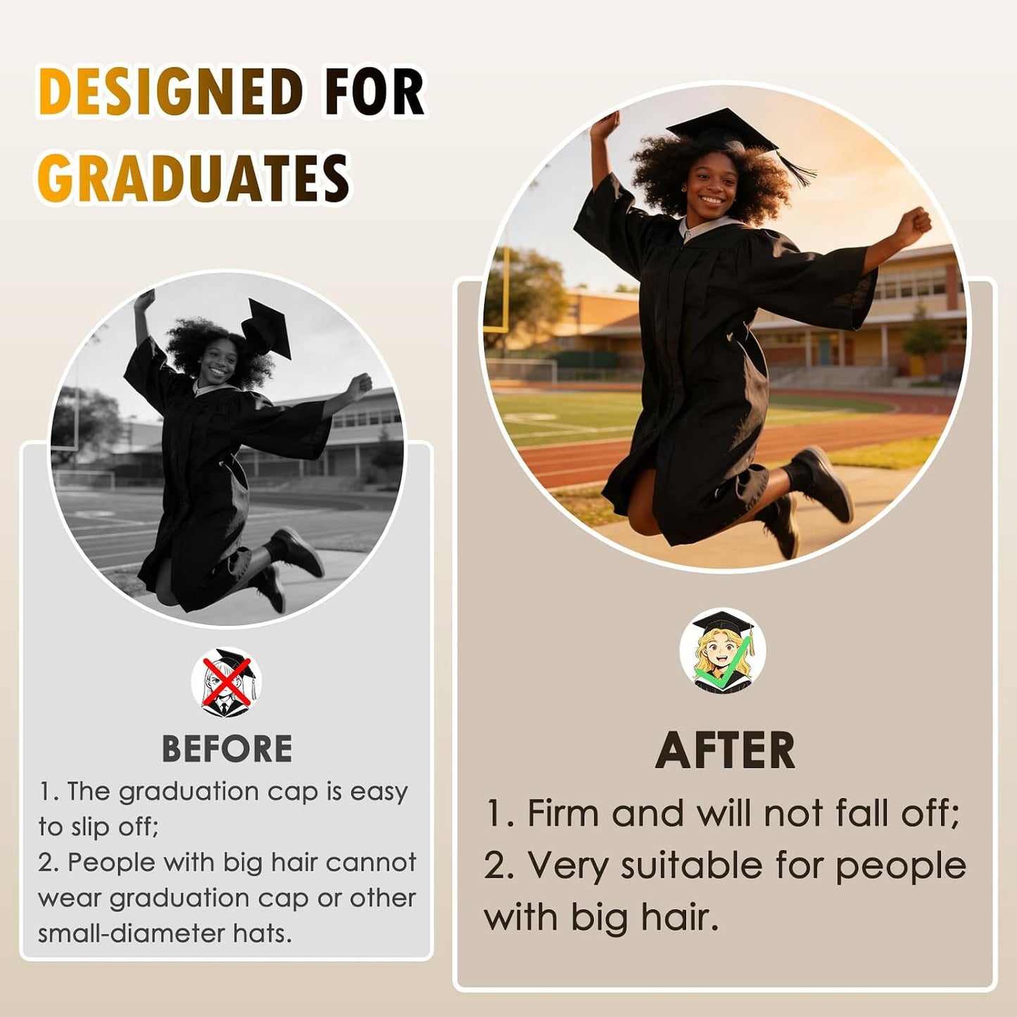 Graduation Cap Headband - Anti-Fall Curly Hair Accessory | Perfect for Graduates