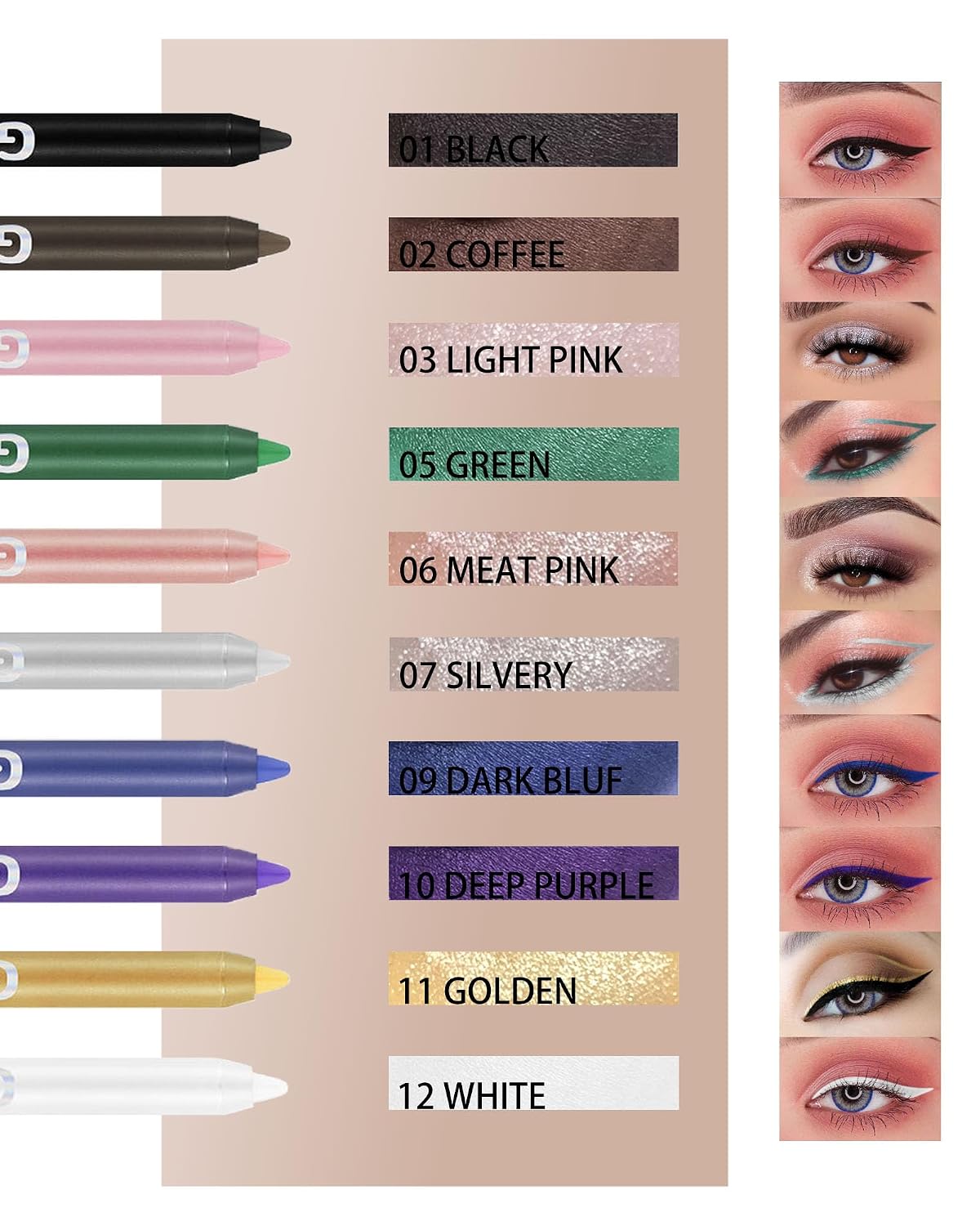 Brown Gel Eyeliner Pencil - Waterproof High-Pigment Matte Eye Liner | Long-Lasting & Hypoallergenic, Smooth Application