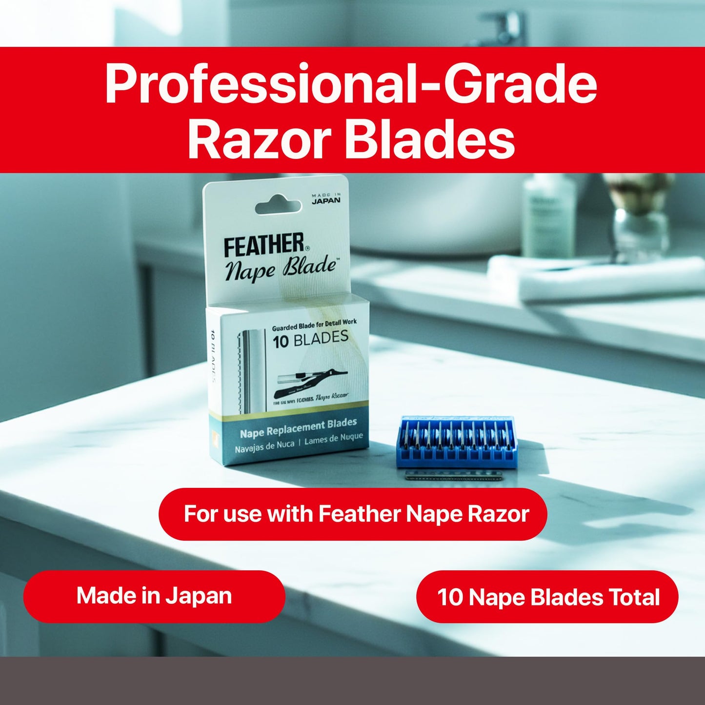 Feather - Nape Blades - Single Edge Guarded Replacement Blades –Fits Feather Nape & Body Razor– Professional Tool for Thinning, Layering, Precision Styling & Body Hair Removal– Made in Japan - 1 Pack