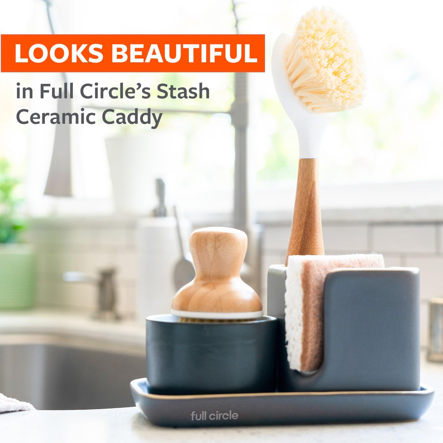 Full Circle Walnut Scrubber Sponges, Pack of 2 – Dual-Sided, Plant-Based & Recycled Kitchen Sponges, Gentle on Nonstick Cookware