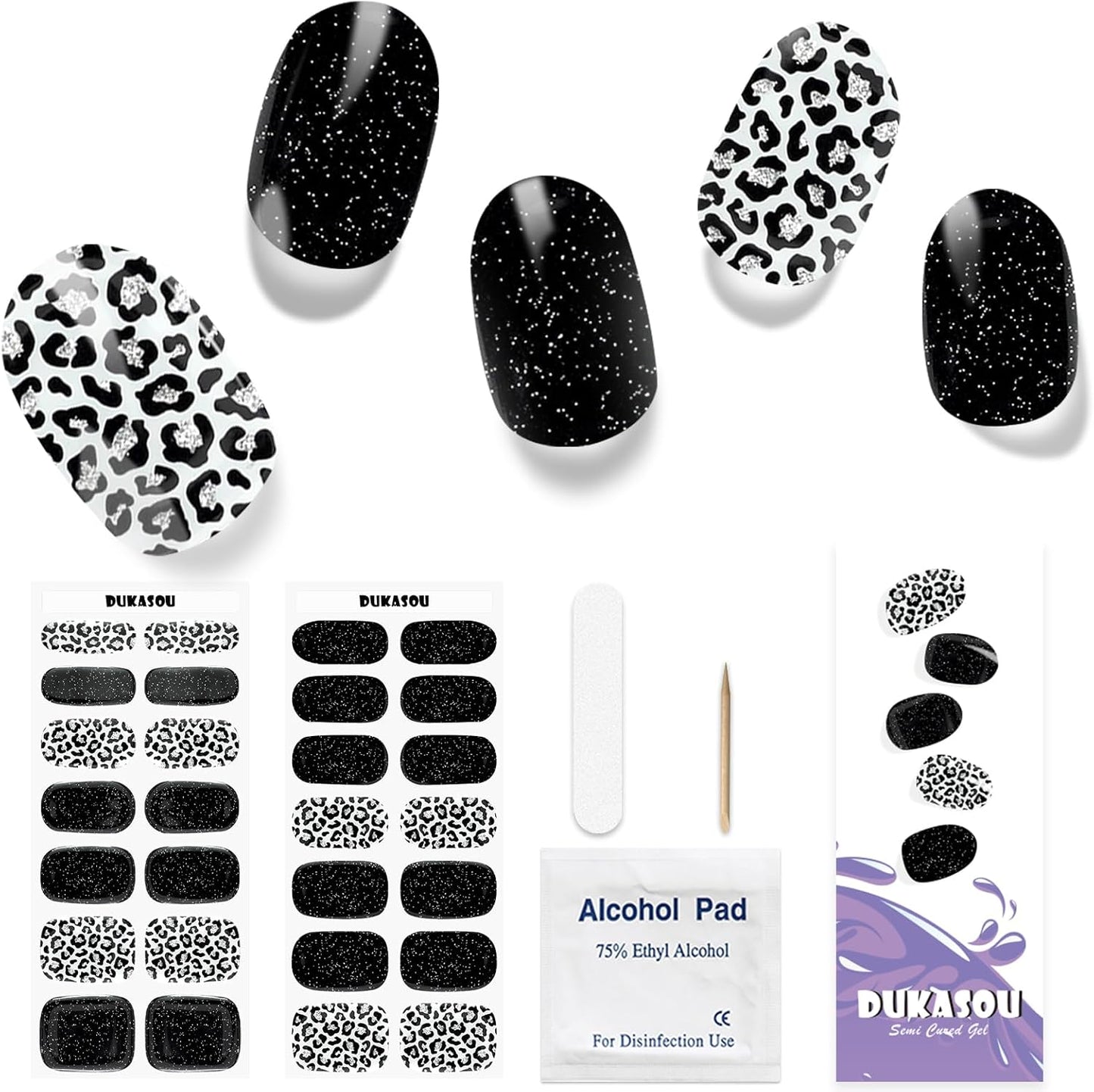 Gel Nail Strips - Semi-Cured UV Nail Stickers for Long-Lasting Manicure | 28 Pcs Light Blue