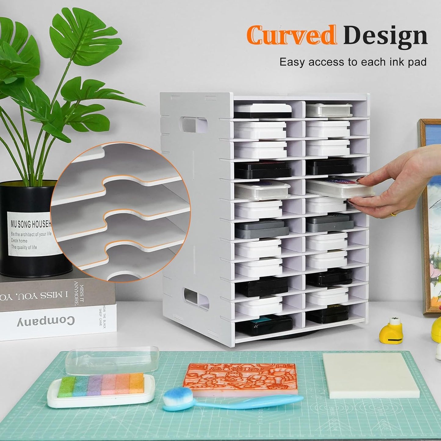 48 Slots Ink Pad Holder - Spinning Stamp Pad Storage Organizer for Craft Supplies